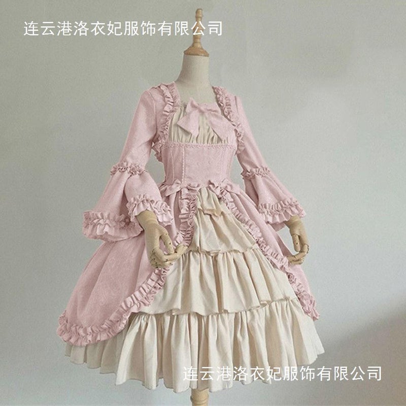Patchwork Vintage Dress Bow Court Dress Square Collar Waist Medieval Gotello Princess - Image 5